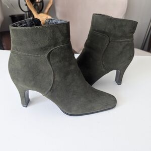 Olive Green Suede Ankle Boots